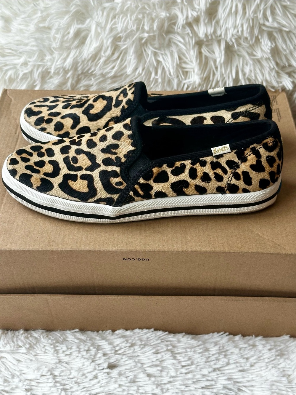 KEDS x Kate Spade Double Decker Leopard Calf Hair Slip On Sneakers Size 7 Womens